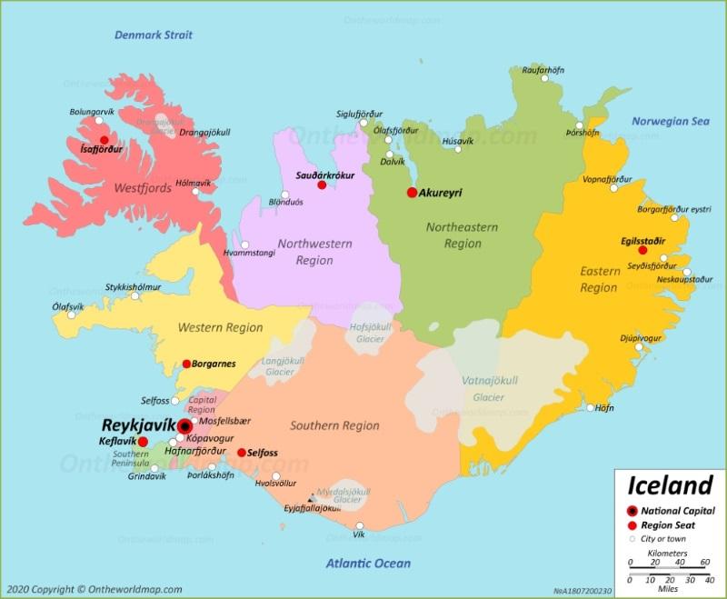 Mapa Da Islândia Com Maiores Cidades 