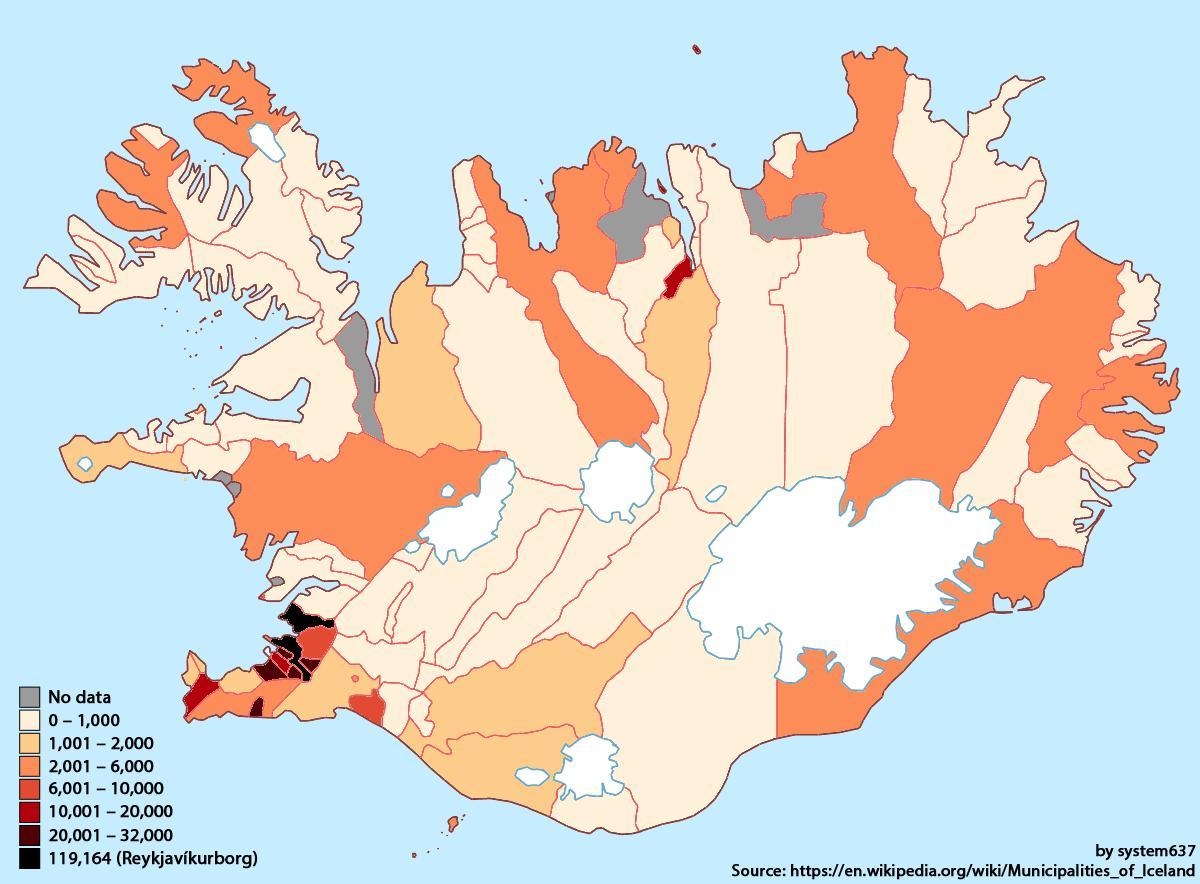 Mapa de densidade da Islândia